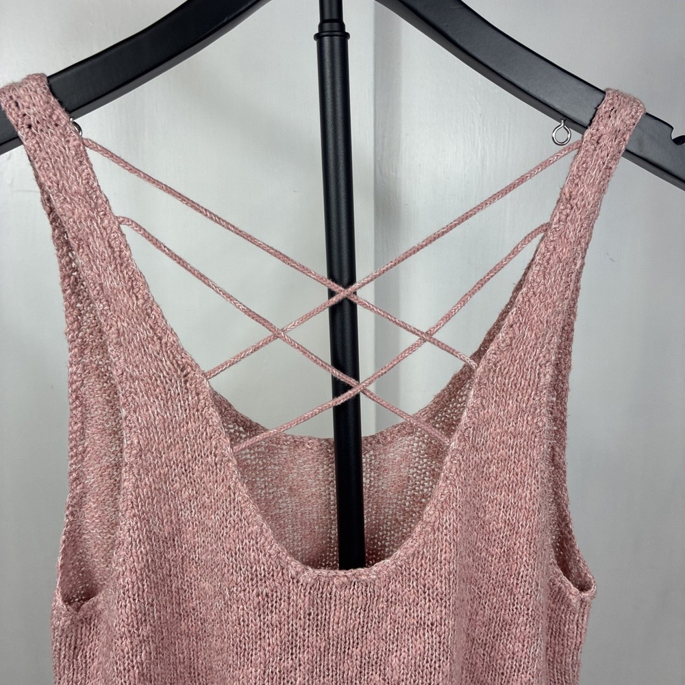 AmericanEagle XL Knit Heather PinkWhite Tank Side Slits Boho Peasant Cottagecore - Picture 5 of 9